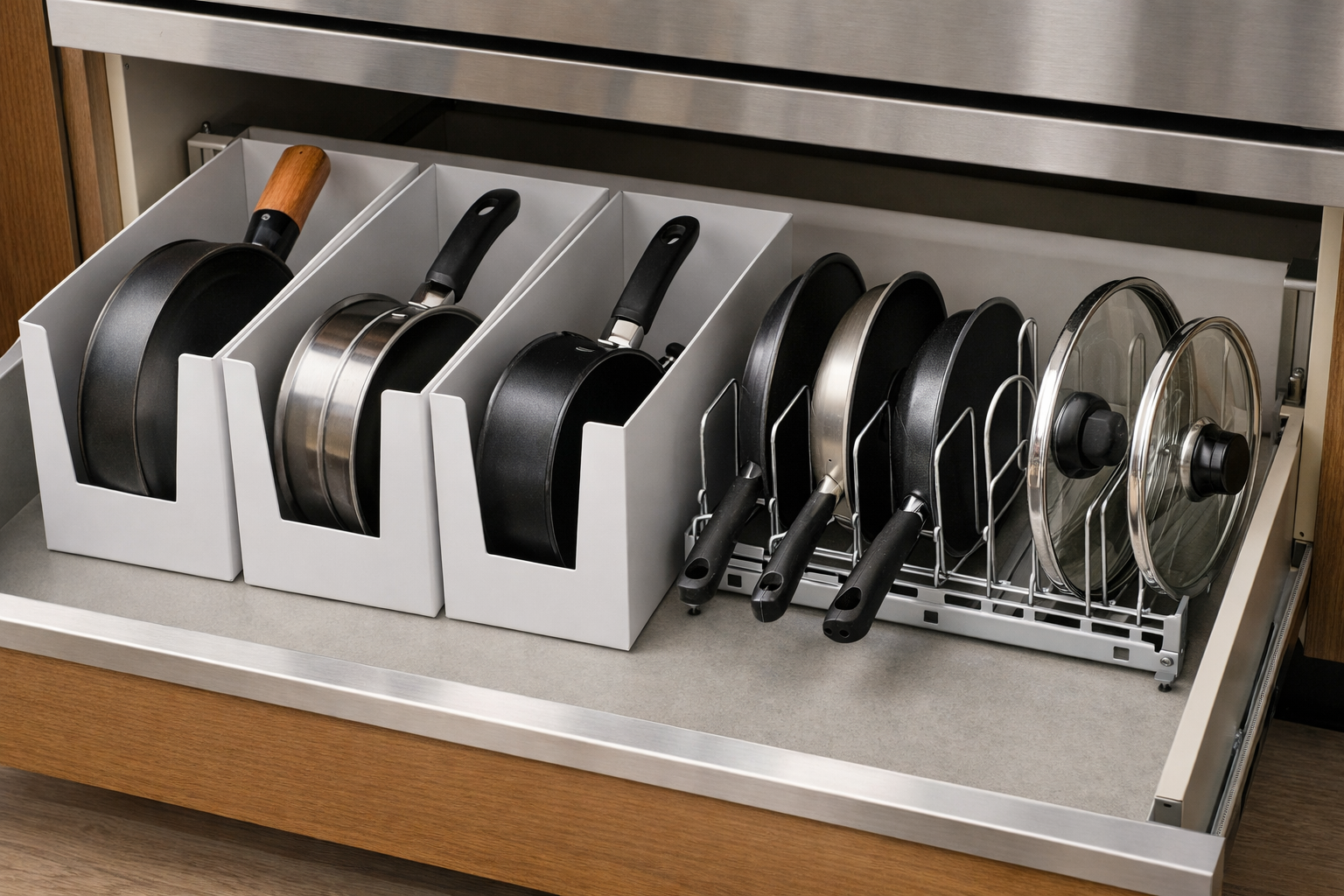 100均で解決！フライパン収納アイデアとコンロ下・シンク下の整理術のイメージ