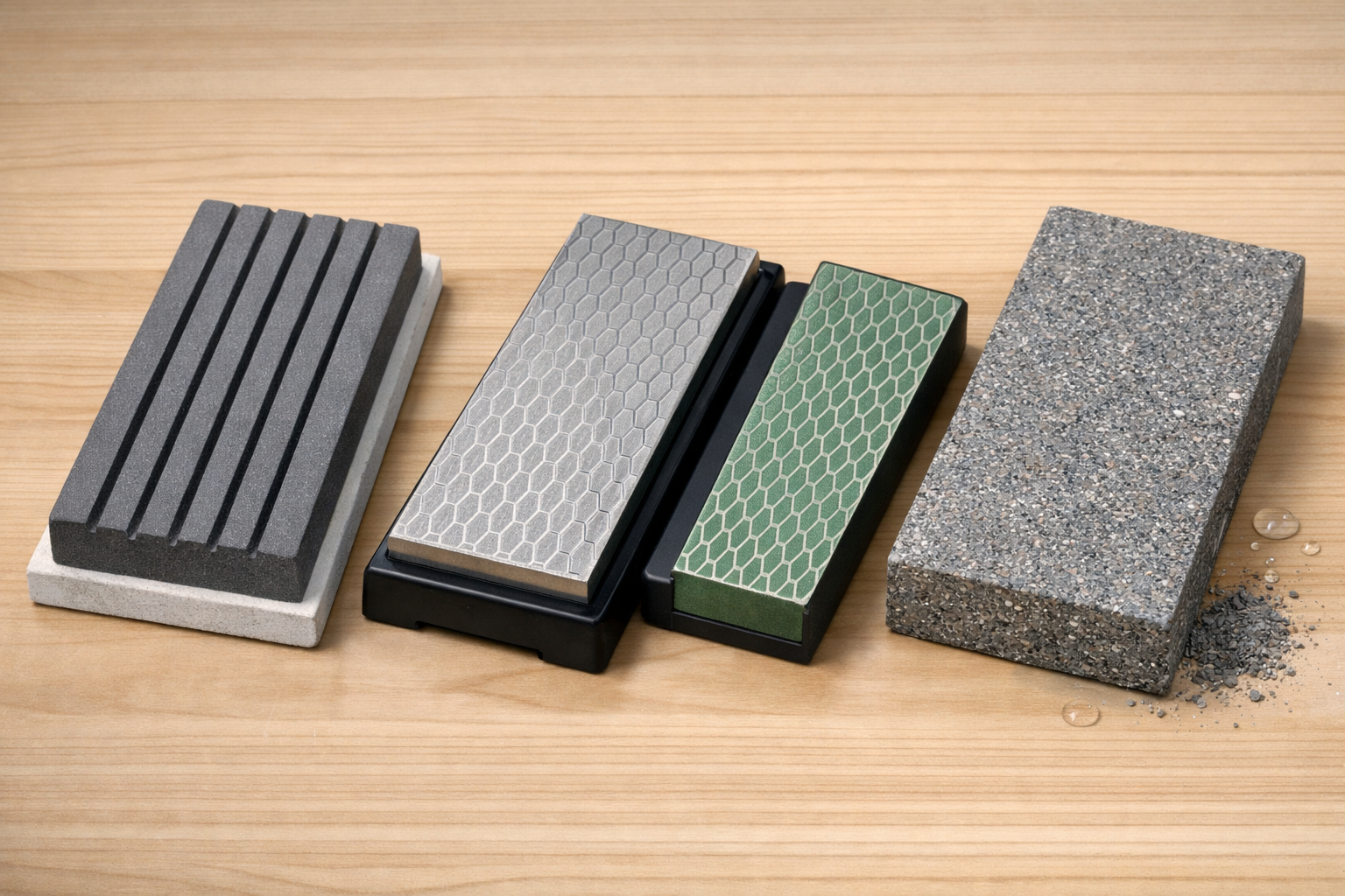 溝入りの面直し砥石や両面ダイヤモンド砥石など, 代表的な修正道具のバリエーション
