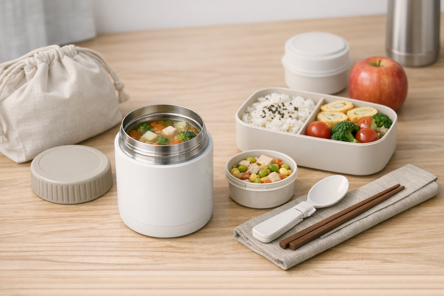 無印良品のスープジャーとランチ小物のイメージ画像