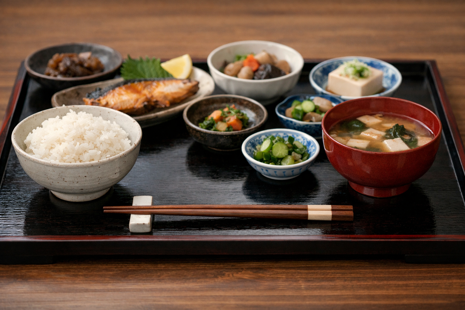 伝統的な御膳:お膳の上に箸が置かれている風景