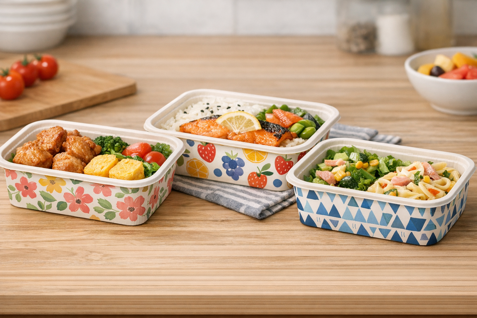 SNSに投稿されているような、おしゃれな柄が施されたセリアの使い捨て弁当箱