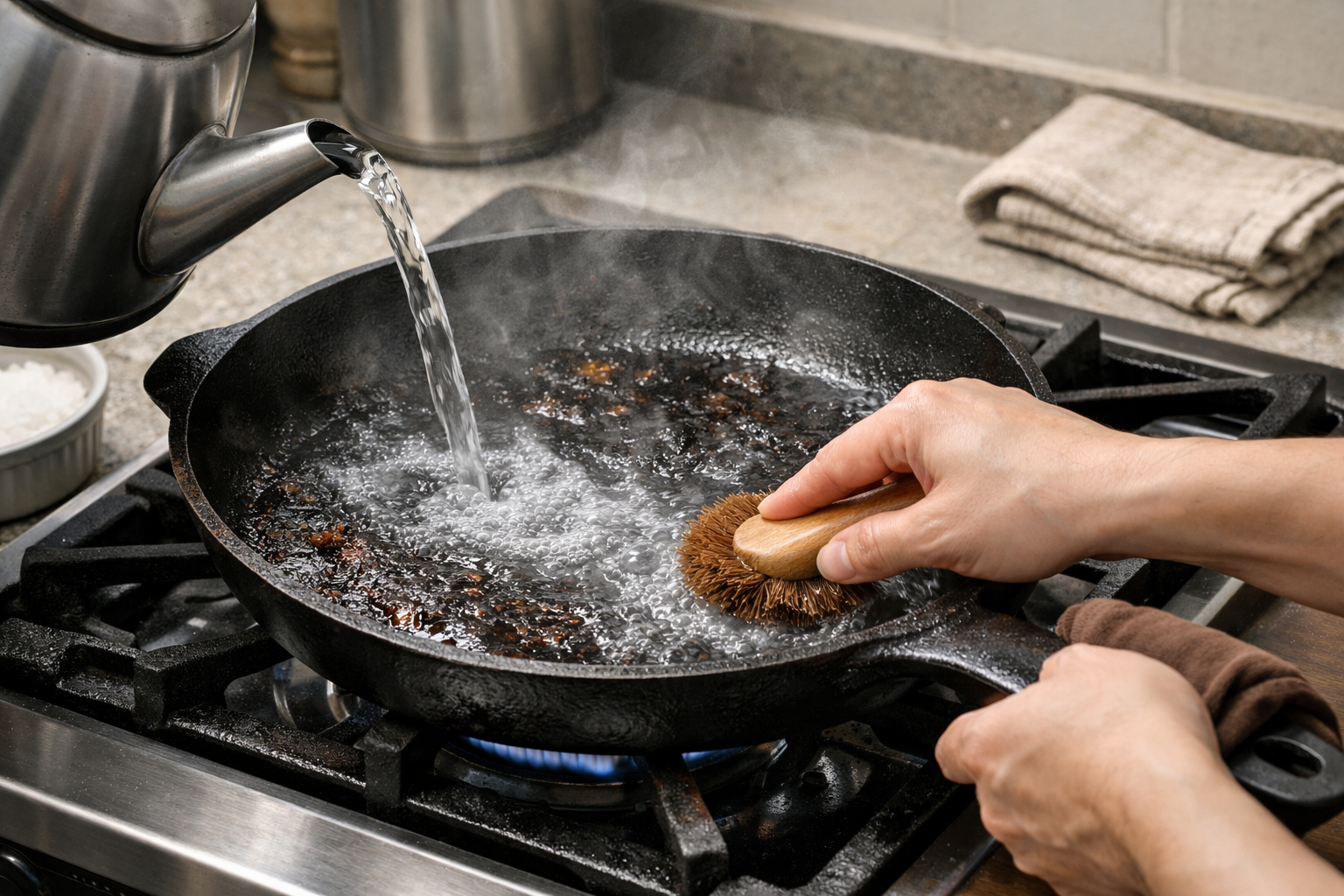 鉄フライパンがくっつく原因と復活方法！一生モノの道具を育てるお手入れ術のイメージ