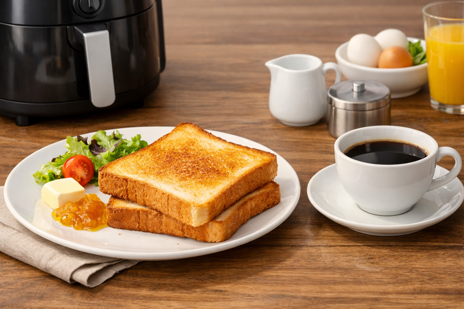美味しいトーストとコーヒーが並んだ朝食の風景