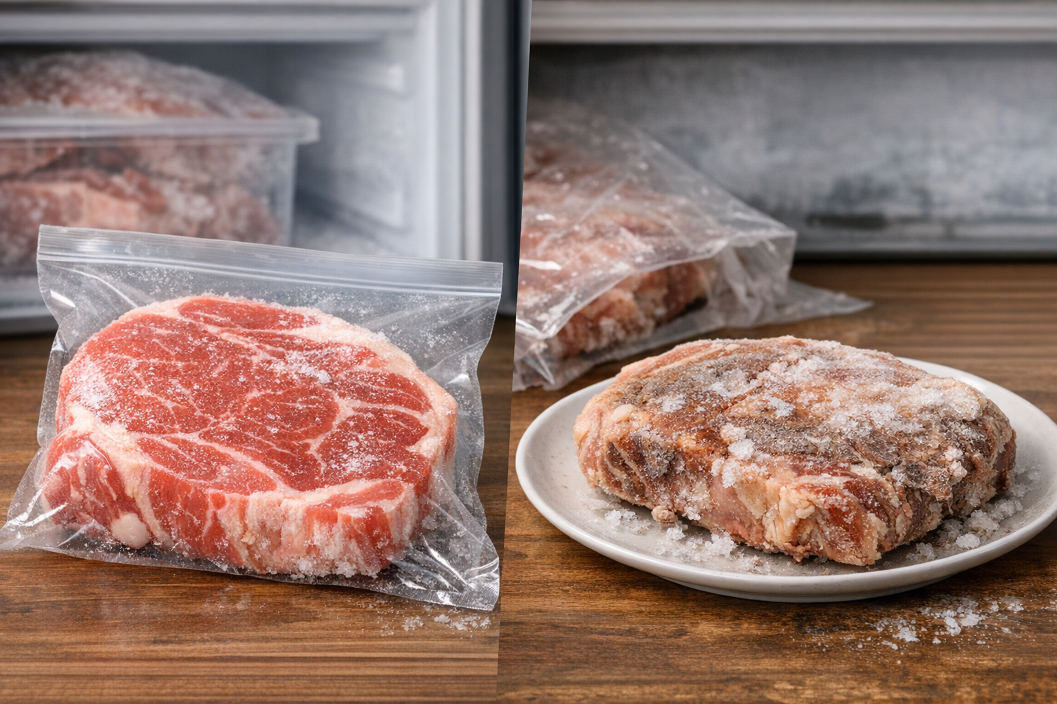 冷凍肉の保存状態と鮮度のイメージ