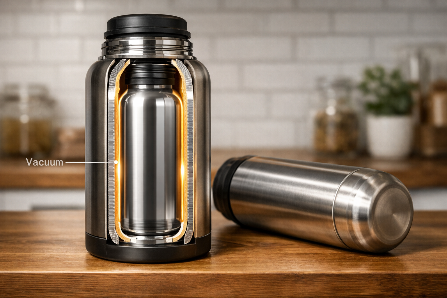 魔法瓶の内部構造図（真空二重構造のイメージ）