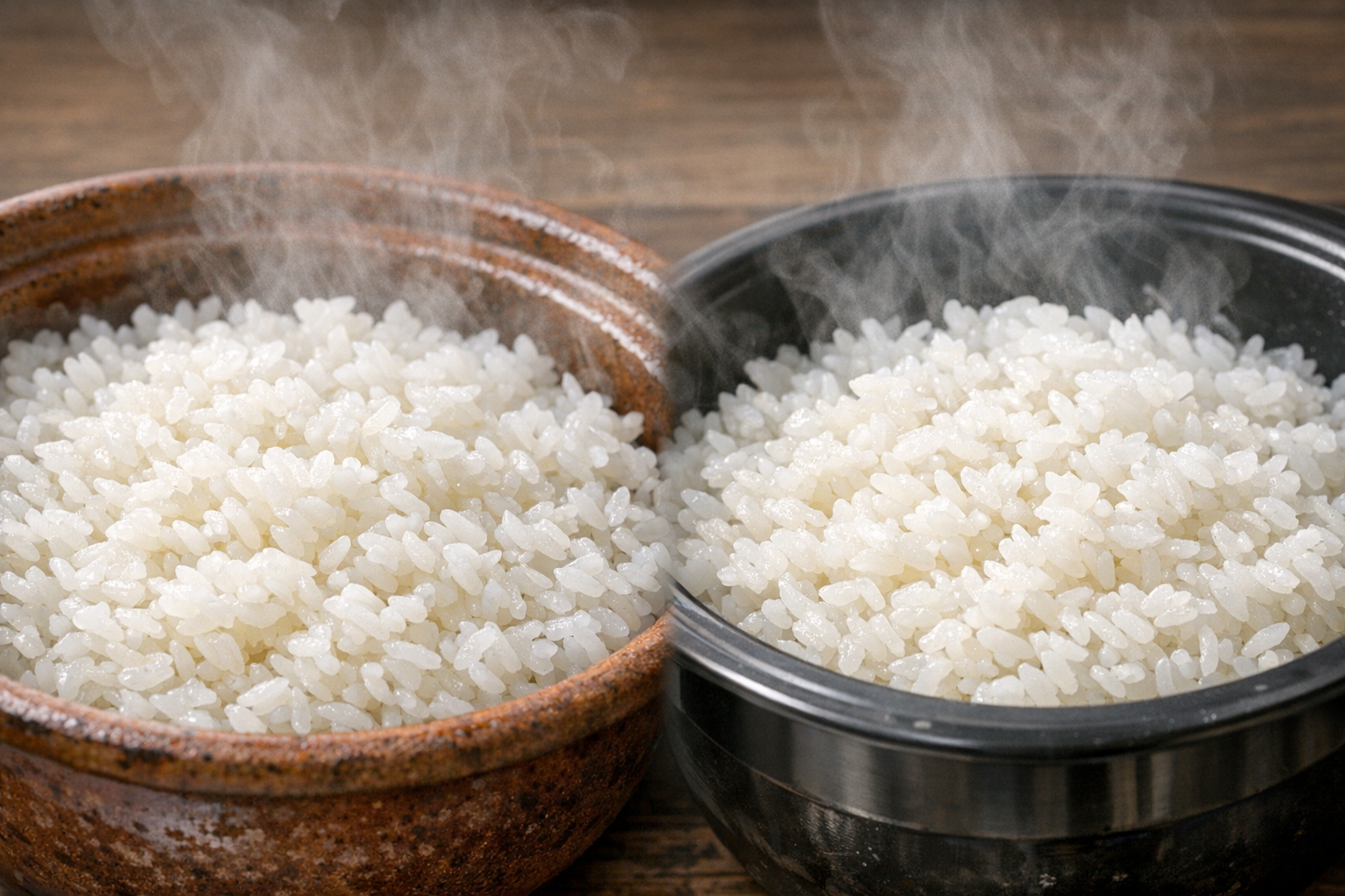 炊き上がったご飯のアップ（湯気が立っている様子）