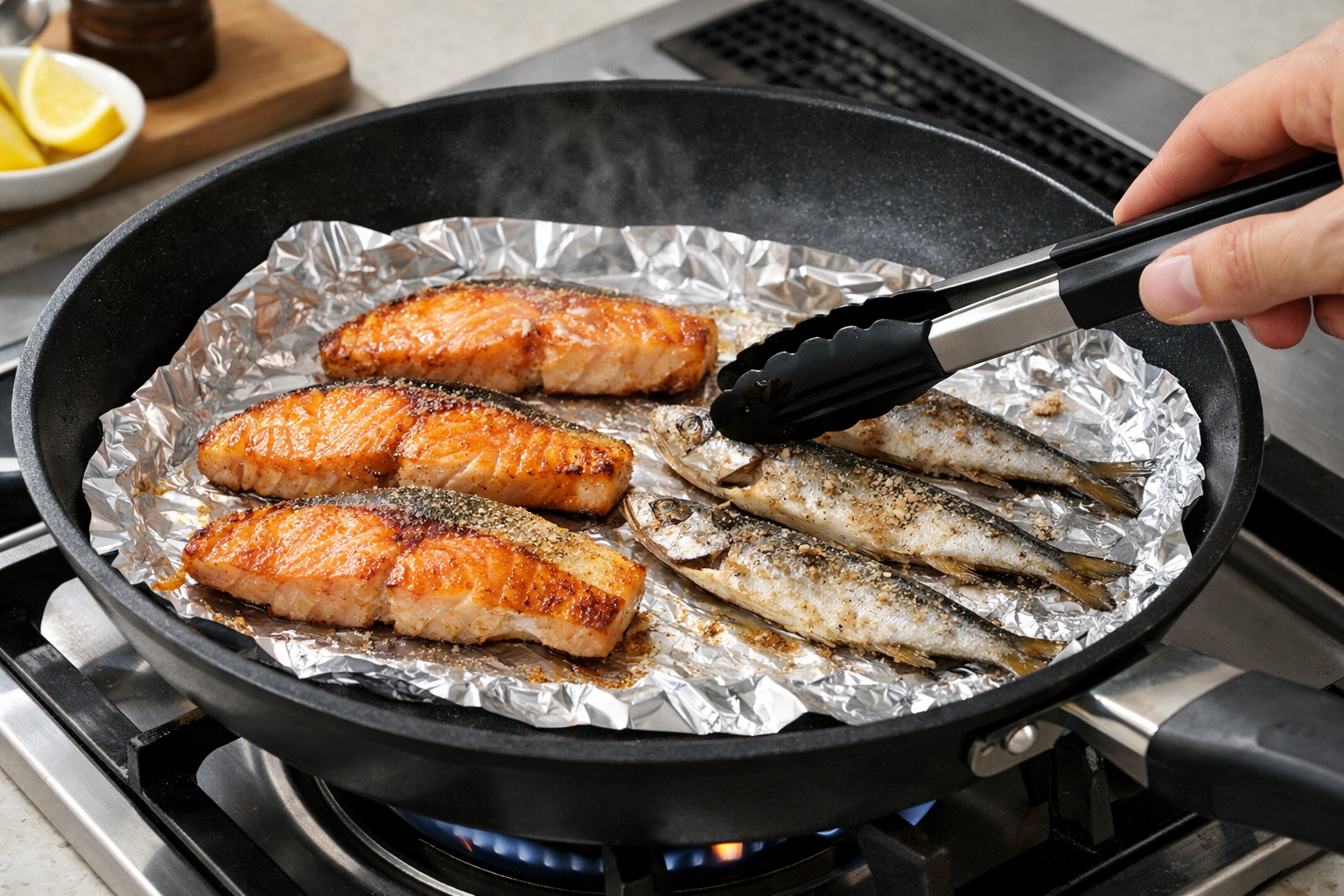 フライパンで魚を焼くならアルミホイルとクッキングシートどっち?失敗しない焼き方と注意点のイメージ