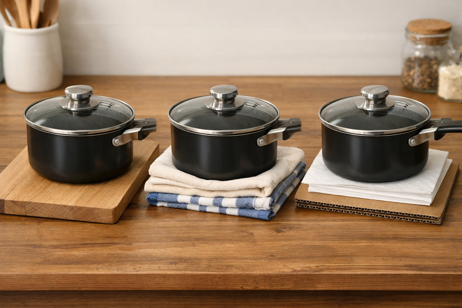 木製まな板や布類など、家にある代用品の比較イメージ