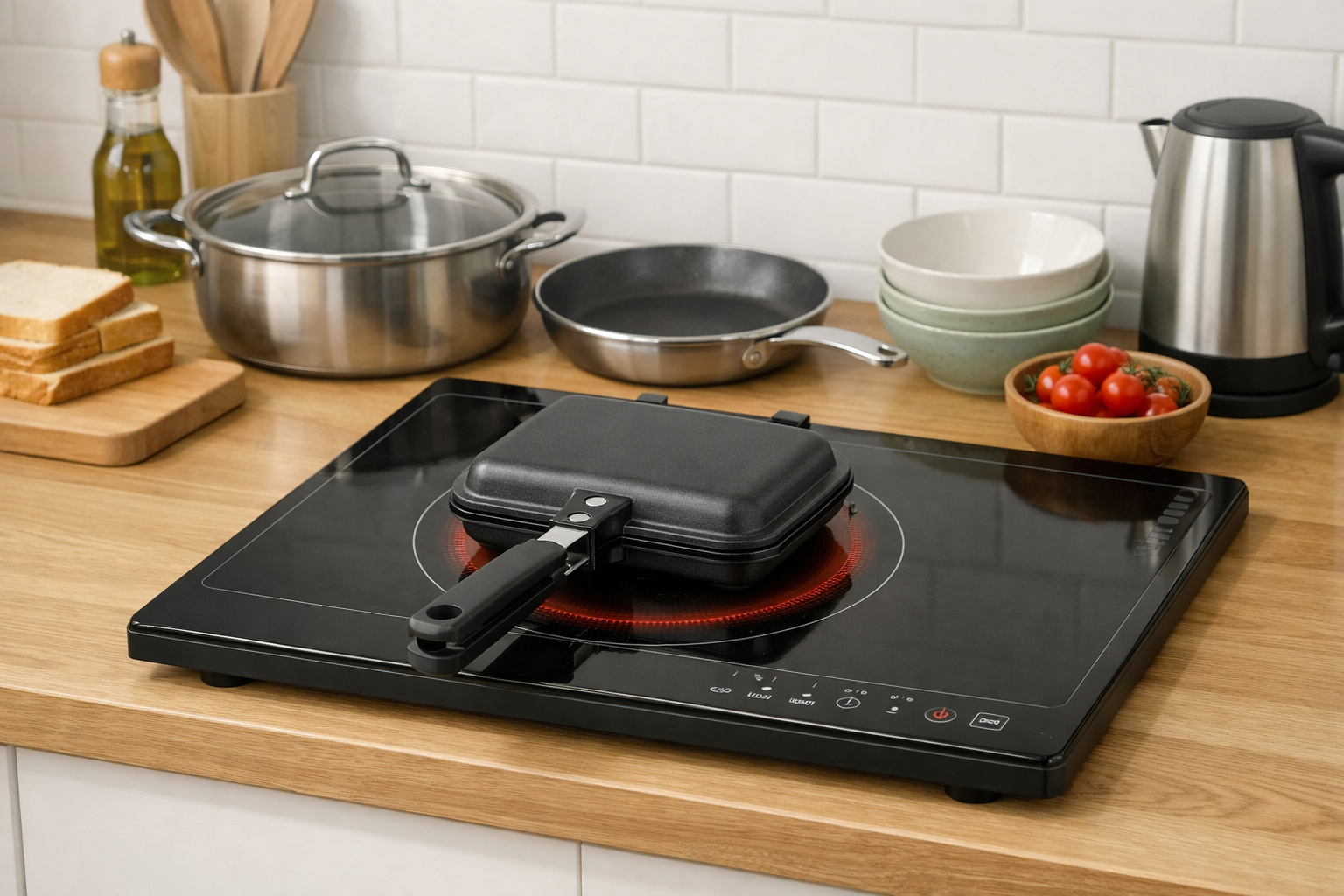 キッチンに置かれたニトリ製の調理器具とIHコンロ
