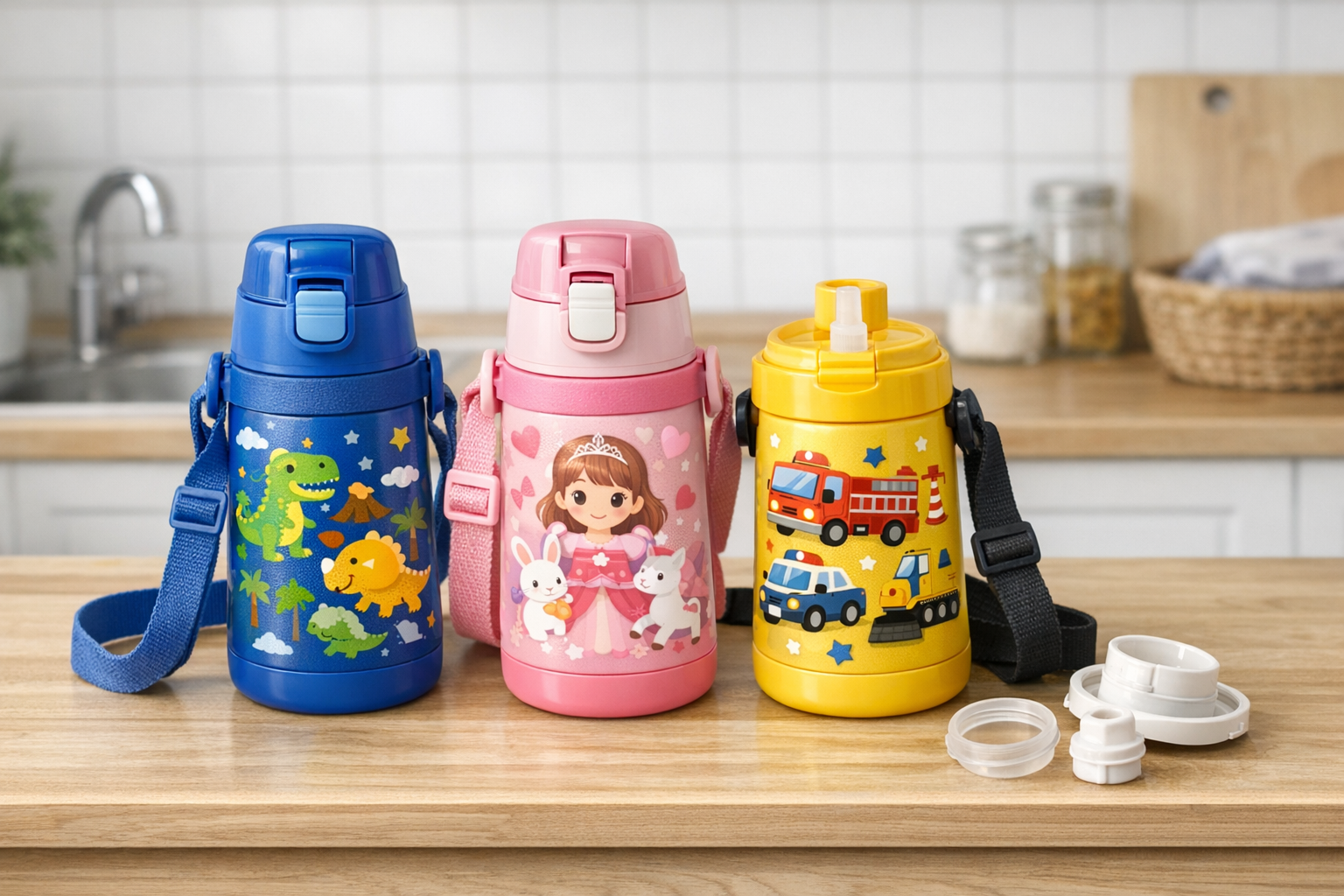 鮮やかなキャラクターデザインが施されたスケーターの水筒のイメージ