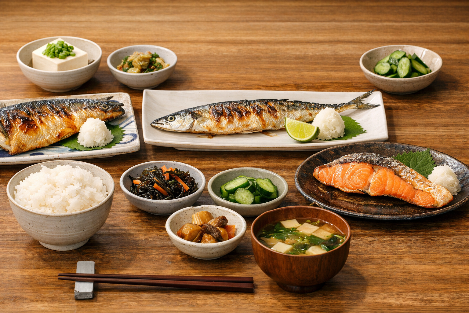 美味しい焼き魚が並んだ食卓の風景