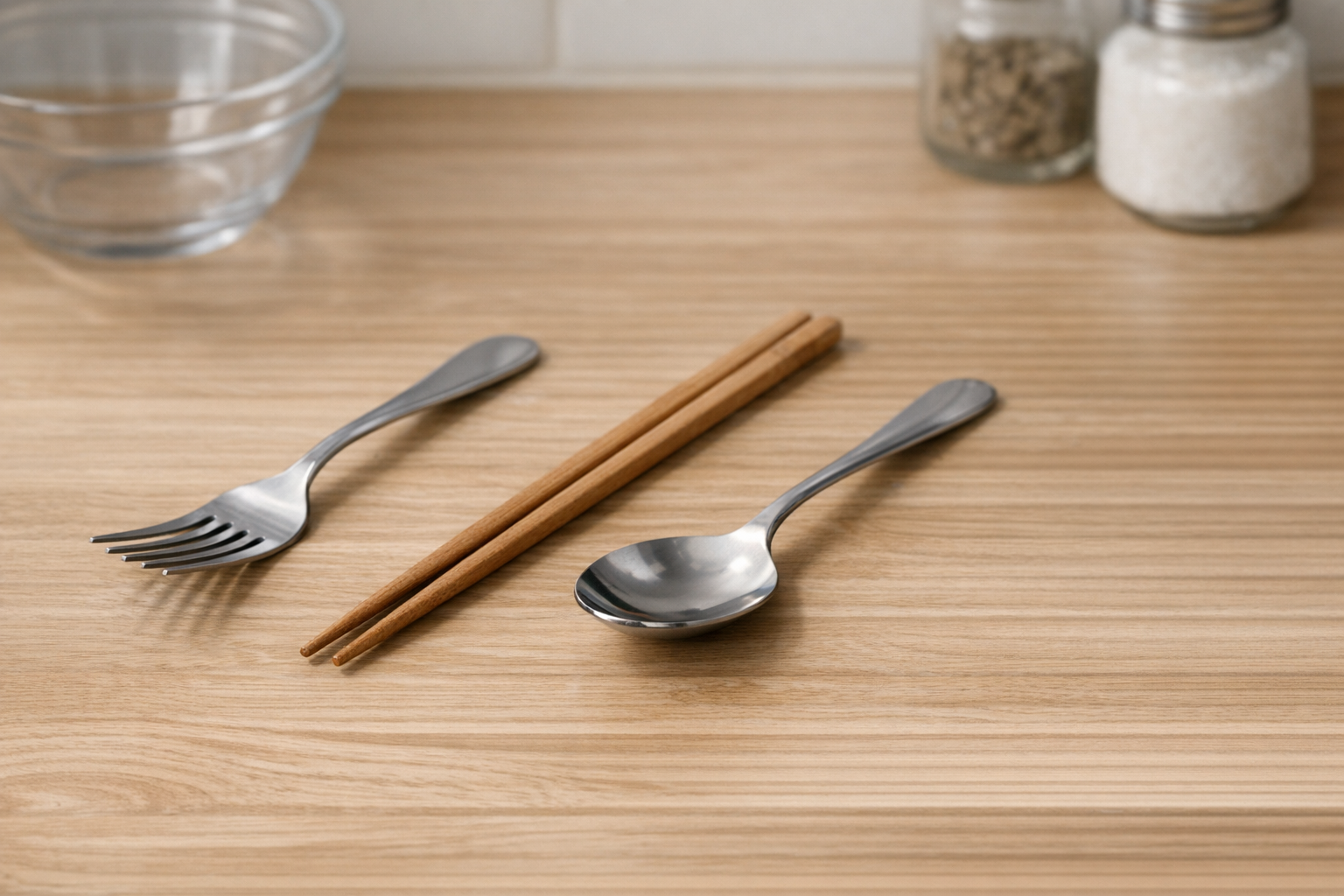 キッチンにあるフォークや箸、スプーンなどのカトラリー類