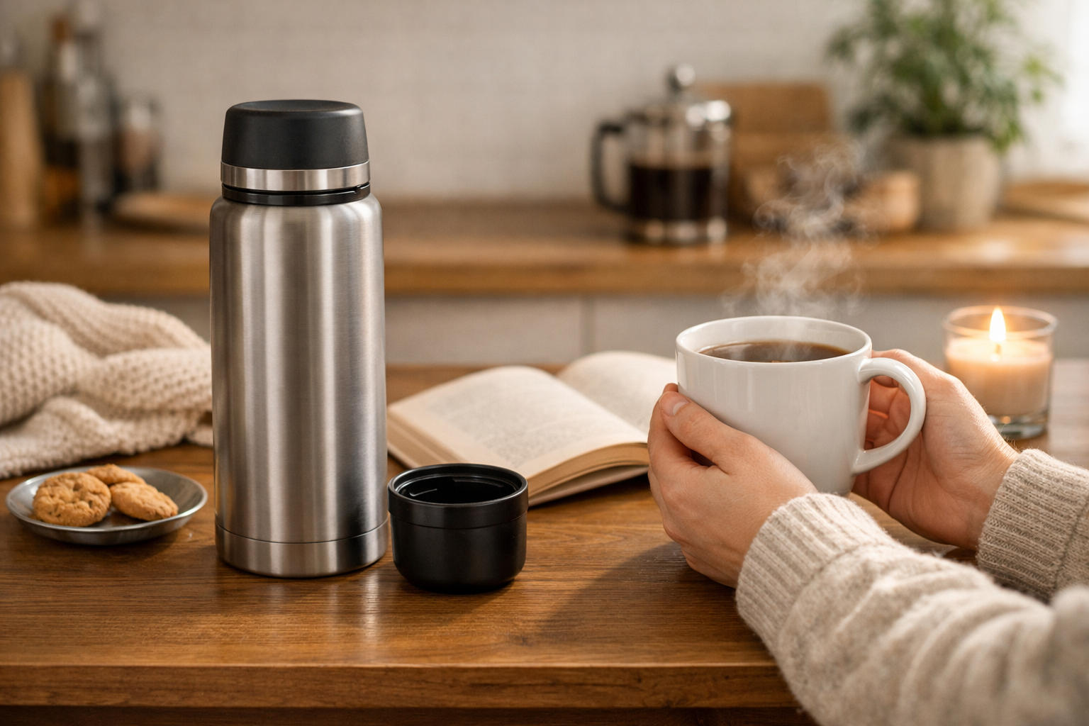 温かい飲み物を楽しむ充実した時間のイメージ