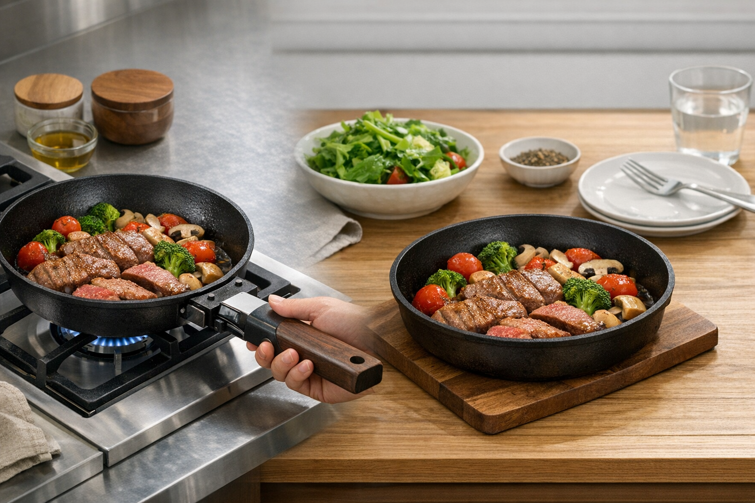 鉄フライパン「ジュウ」のスタイリッシュな使用シーン