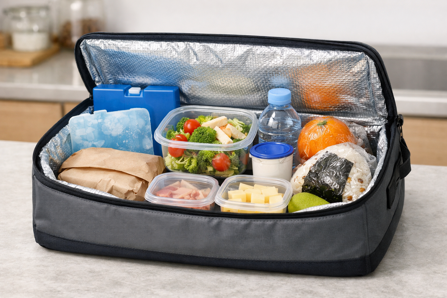 清潔に手入れされ、保冷剤とともに整頓された保冷バッグの中身