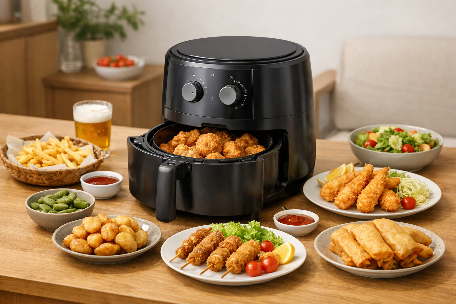 ノンフライヤーを囲む楽しい食卓の風景
