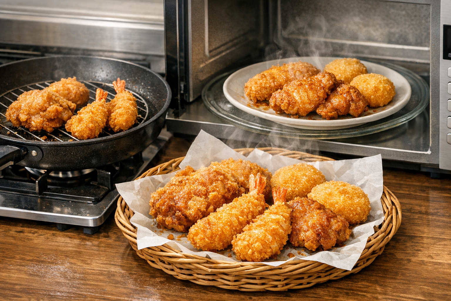 揚げ物をトースターなしで温め直す方法！電子レンジやフライパンでのコツを専門家が解説