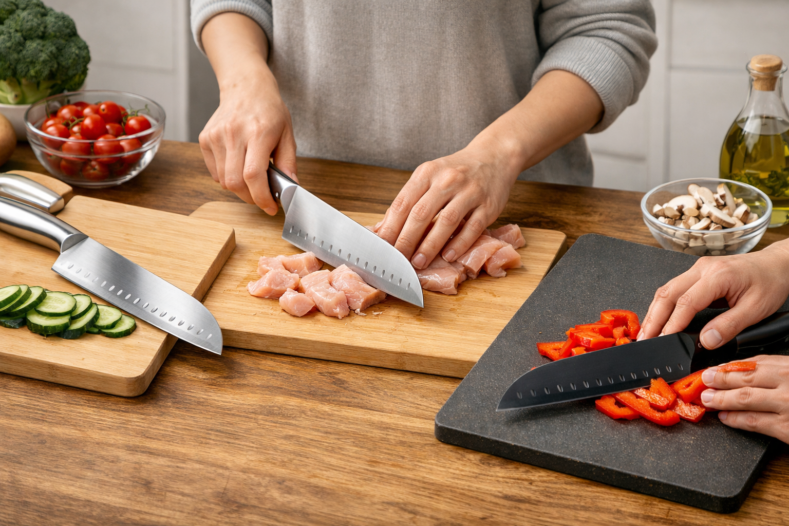 手入れの行き届いた包丁で調理を楽しむ風景