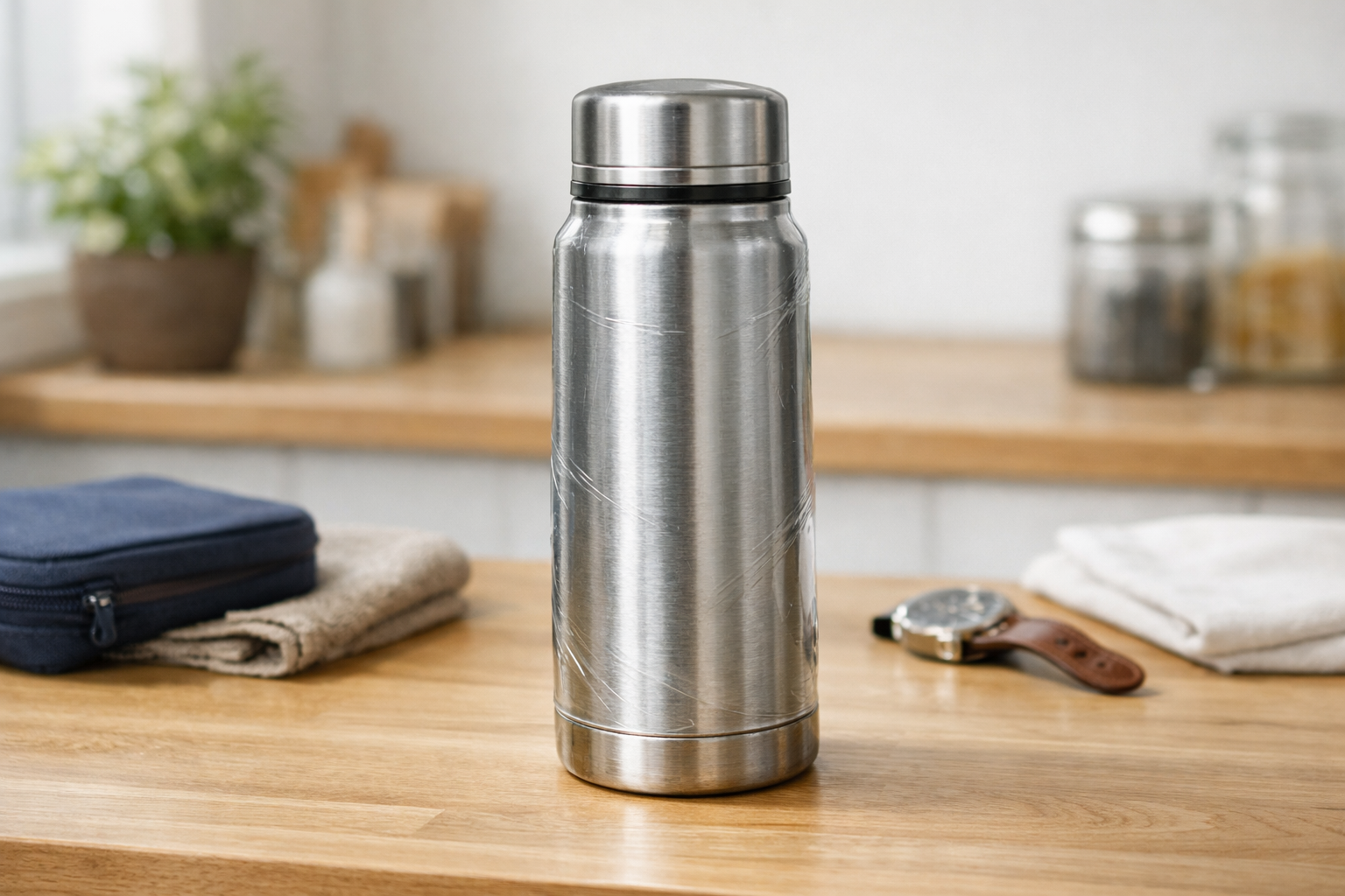 フィルムで保護され、長く綺麗に使い続けられている水筒