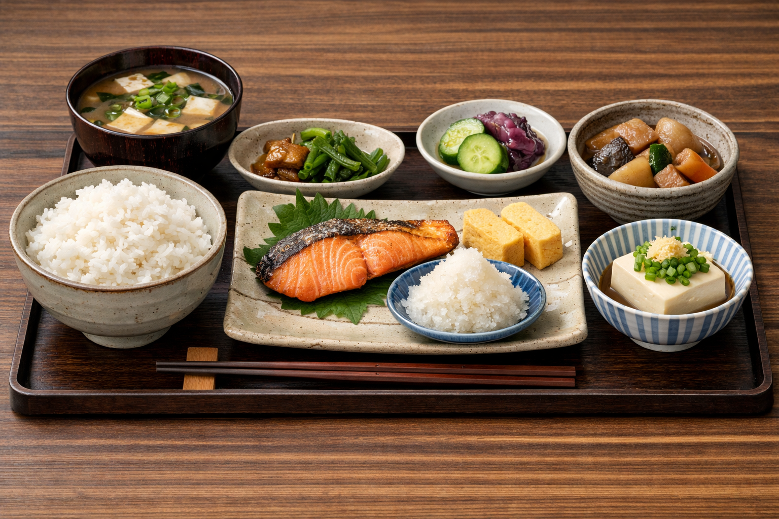 完成した大根おろしを添えた和食御膳