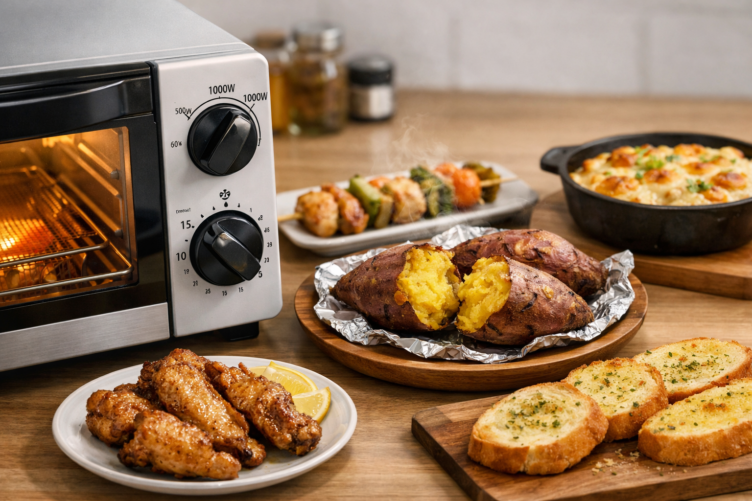 トースターのダイヤルと焼き上がった料理が並んだ総括的なイメージ